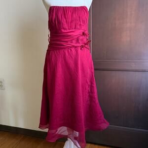 90s Vintage Red Silk Nine West Strapless Silk Organza cocktail Dress | Size 8